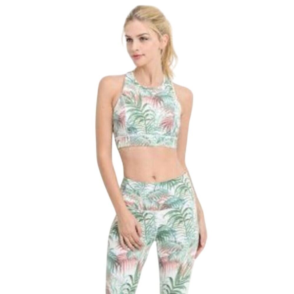 Mono B Palm Print Legging Sports Bra Set Pink Green Size L